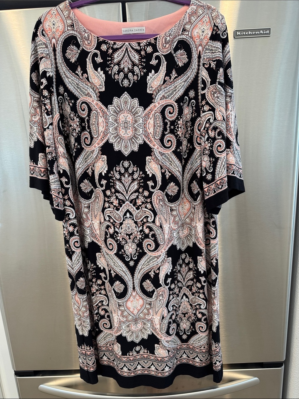 Sandra Darren Black and Pink Paisley-Print dress 2X
